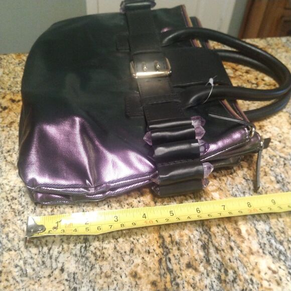 Ports 1961 Purple Metallic Leather Messenger Hand Bag Purse w/ Stone Accent - Picture 9 of 15